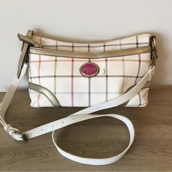Coach Tattersall Plaid Coated Canvas Leather Zipper Pull Crossbody Shoulder Bag - Picture 1 of 10